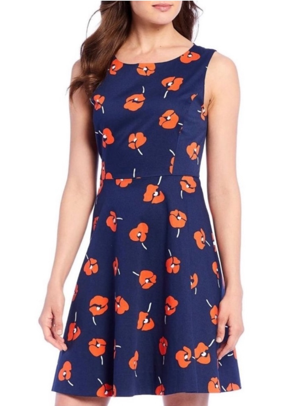 Draper James NEW Poppy Love Sleeveless Floral Dress Navy Orange Women 14 Preppy